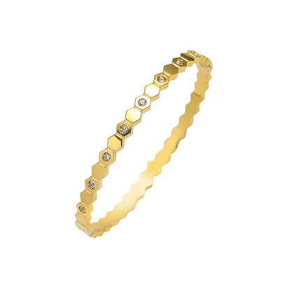 Gold-Plated AD Bangle-Style Hexagonal Anti Tarnish Bracelet