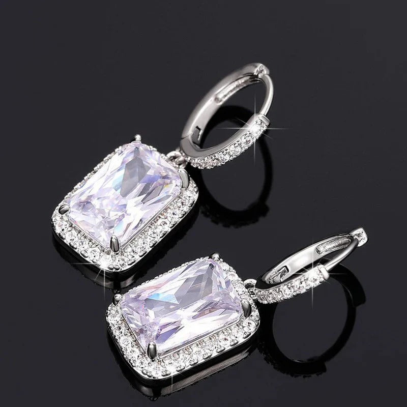 Silver Plated AD Studded Geometric Crushed Ice Cut Hoops Earrings