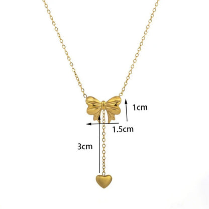 Gold Plated Stainless Steel Anti Tarnish Heart Themed Bow inspired Pendant Necklace