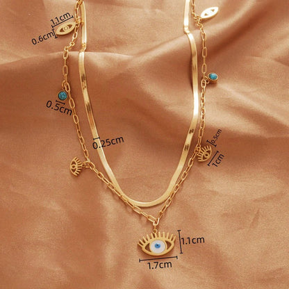 Gold Plated Stainless Steel Anti Tarnish Evil Eye themed Dual Strand Necklace For Women