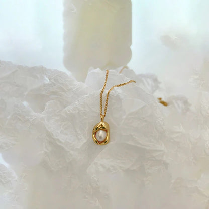Gold Plated Stainless Steel Anti Tarnish Pearl Studded Contemporary Pendant
