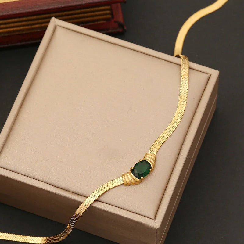 Gold Plated Stainless Steel Anti Tarnish Stone Studded Snake Chain Pendant