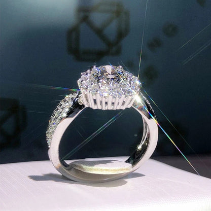 Silver Plated Anti Tarnish American Diamond Crushed Ice Cut Star-Like Finger Ring