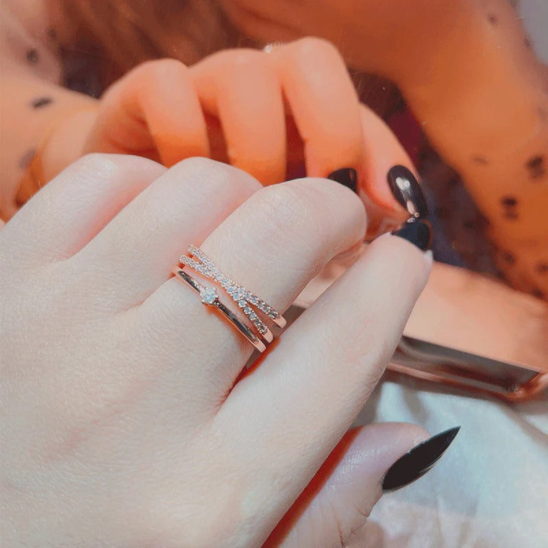 Rose Gold American Diamond Studded Contemporary Korean Finger Ring