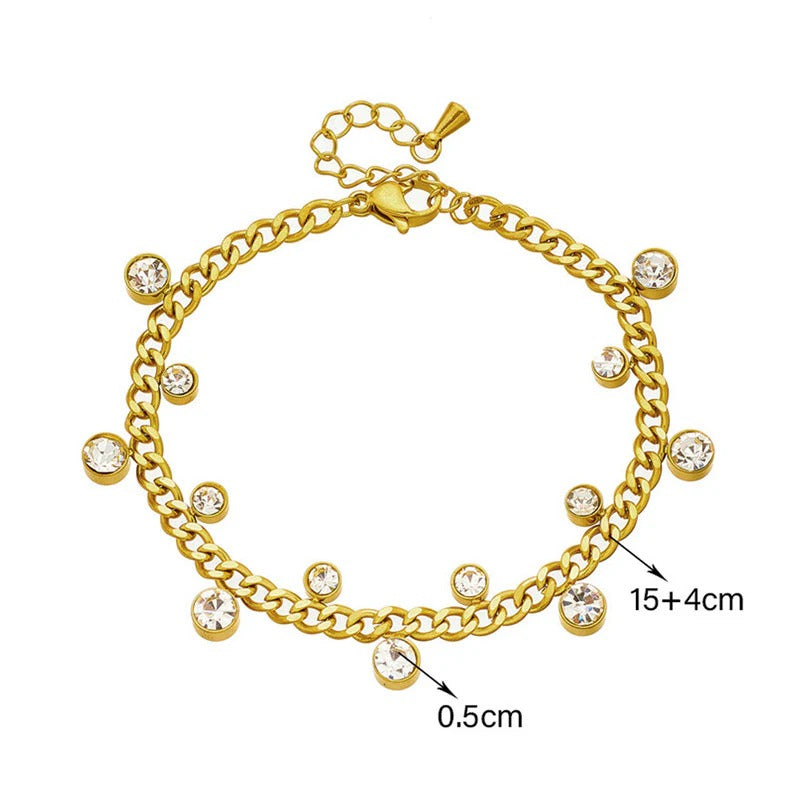 Gold Plated Stainless Steel Anti Tarnish Crystal Accents Dainty Wraparound Bracelet
