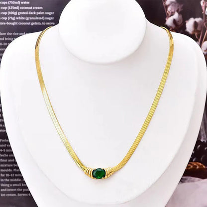 Gold Plated Stainless Steel Anti Tarnish Stone Studded Snake Chain Pendant