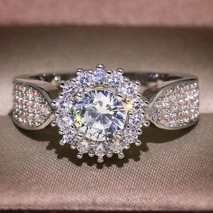 Silver Plated Anti Tarnish American Diamond Crushed Ice Cut Star-Like Finger Ring