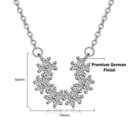 Silver Plated American Diamond Studded Half Hoop Floral Pendant